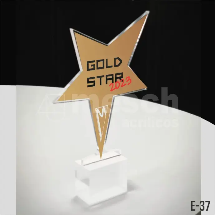 Diseño y producción de premios y reconocimientos institucionales en acrílico. Grabado láser de logos y textos personalizados. Trofeo de acrílico personalizado con grabado láser de alta precisión.